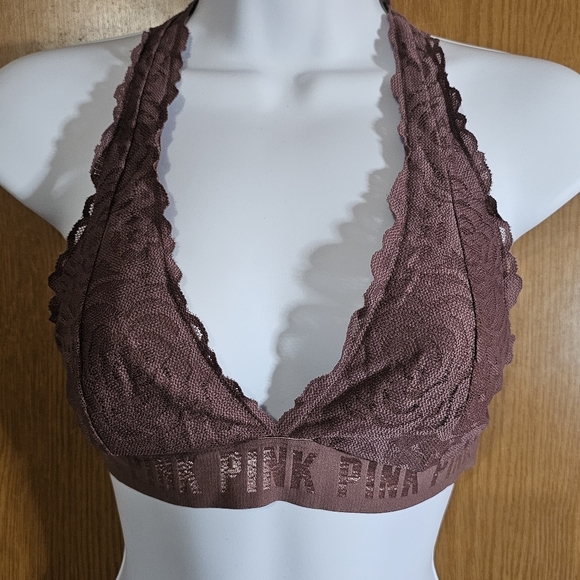 PINK Victoria's Secret Mauve Lace Halter Bralette - Picture 8 of 14
